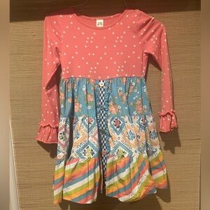 Wildflowers Pink and Blue Casual Sundress with Cuffed Long Sleeves